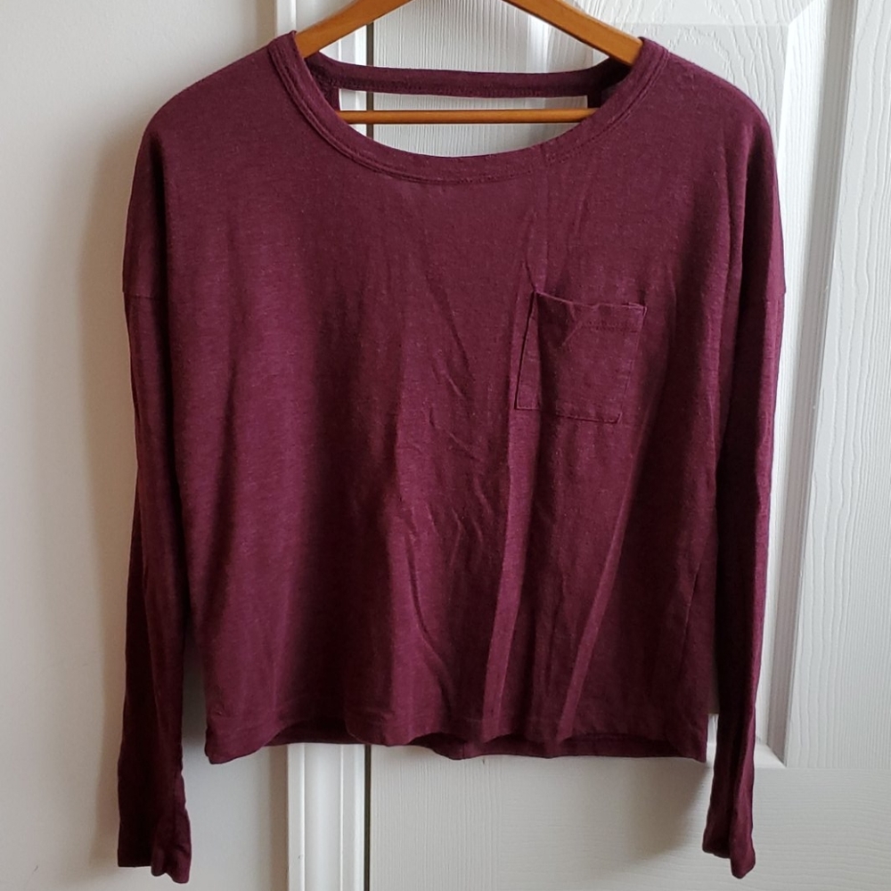 Maroon Long Sleeve Cut-Out Detail Tee